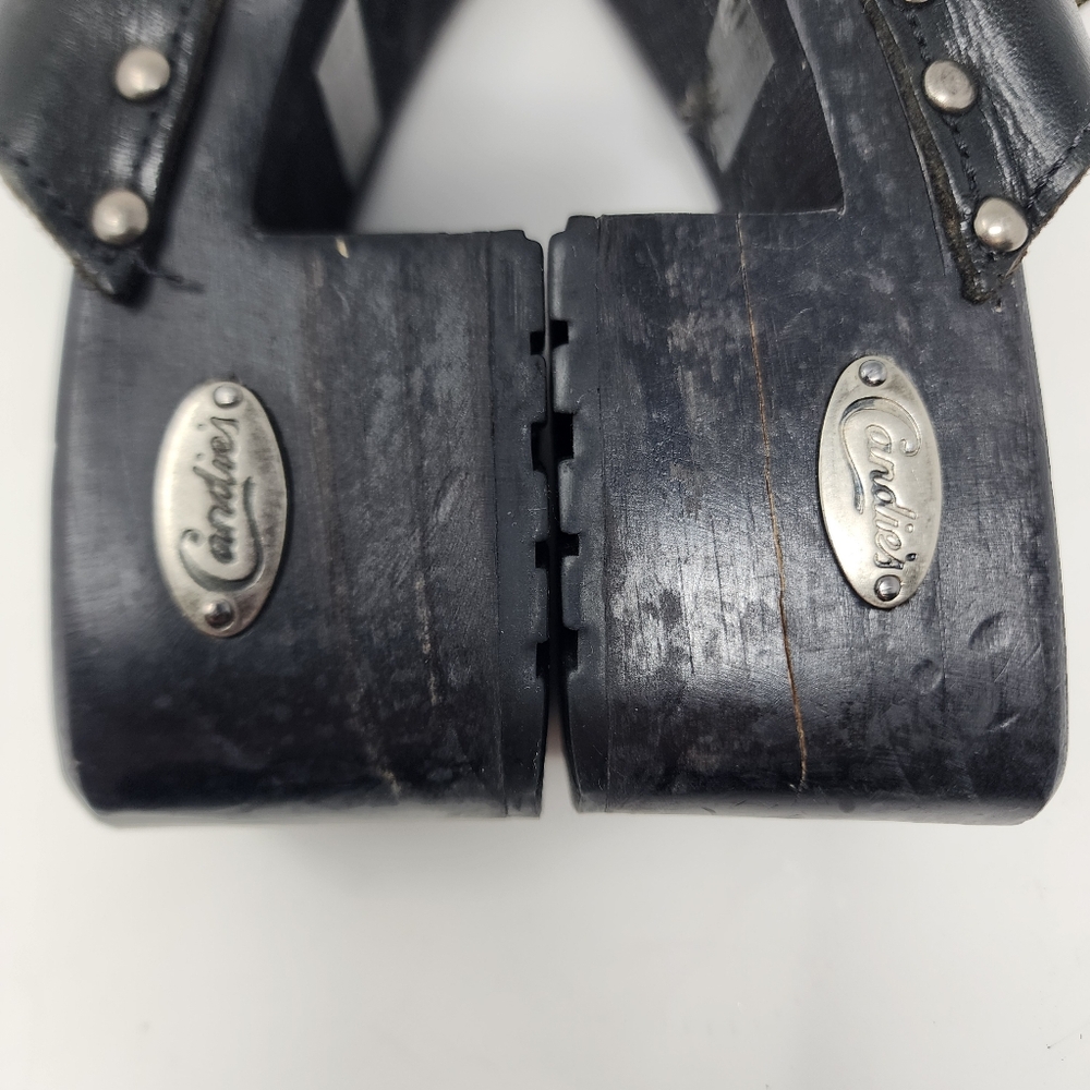 Candie's Clogs Vintage Black Leather Mules Womens 6 - Picture 10 of 12